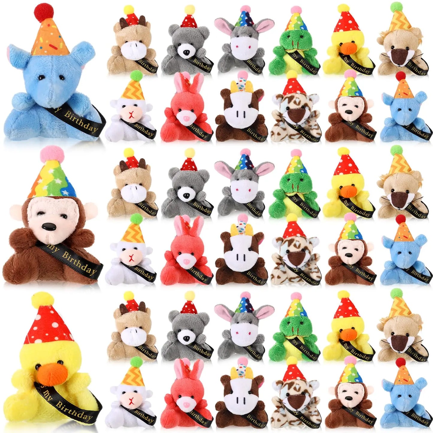 Mini Plush Animal Sets with Hats - Birthday and Back to School Party Favors, Cute Stuffed Goodie Bag Stuffers, Celebration Gifts for Students, Friends, and Teachers