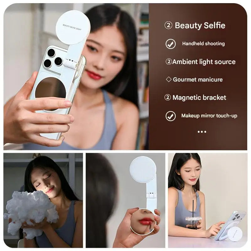3-in-1 Magnetic Portable Selfie Ring Light Stand with Adjustable Lighting for Phone and Makeup Applications