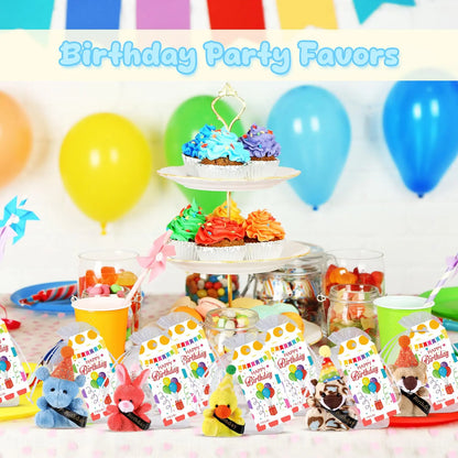 Mini Plush Animal Sets with Hats - Birthday and Back to School Party Favors, Cute Stuffed Goodie Bag Stuffers, Celebration Gifts for Students, Friends, and Teachers