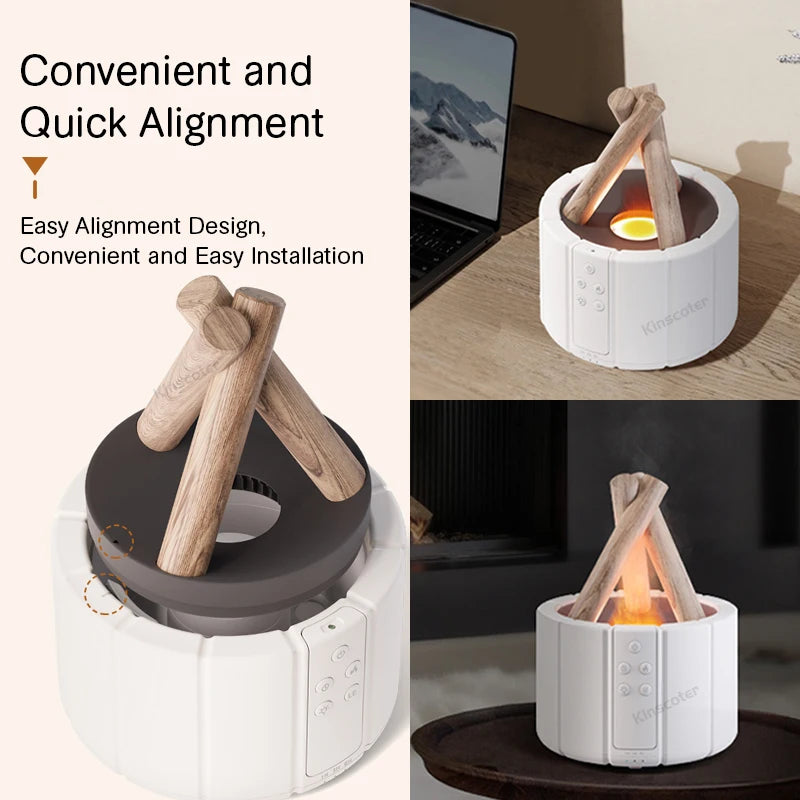 KINSCOTER Ultrasonic Aroma Diffuser with Simulated Flame and LED Lighting - Bonfire-Style Humidifier and Essential Oil Vaporizer