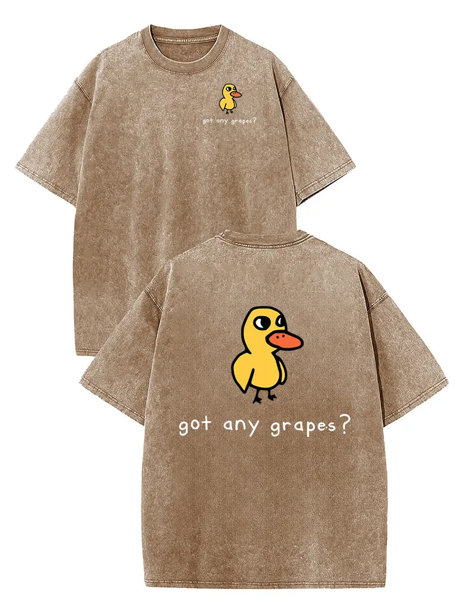 Holafish Women'S Retro Vintage Short-Sleeve Cotton T-Shirt - round Neck, Breathable Heavy Washed Eat Grapes Duck Graphic, Unisex Casual Loose-Fit Streetwear Top