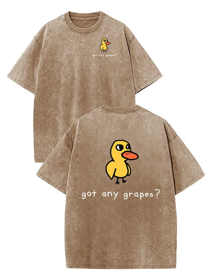 Holafish Women'S Retro Vintage Short-Sleeve Cotton T-Shirt - round Neck, Breathable Heavy Washed Eat Grapes Duck Graphic, Unisex Casual Loose-Fit Streetwear Top