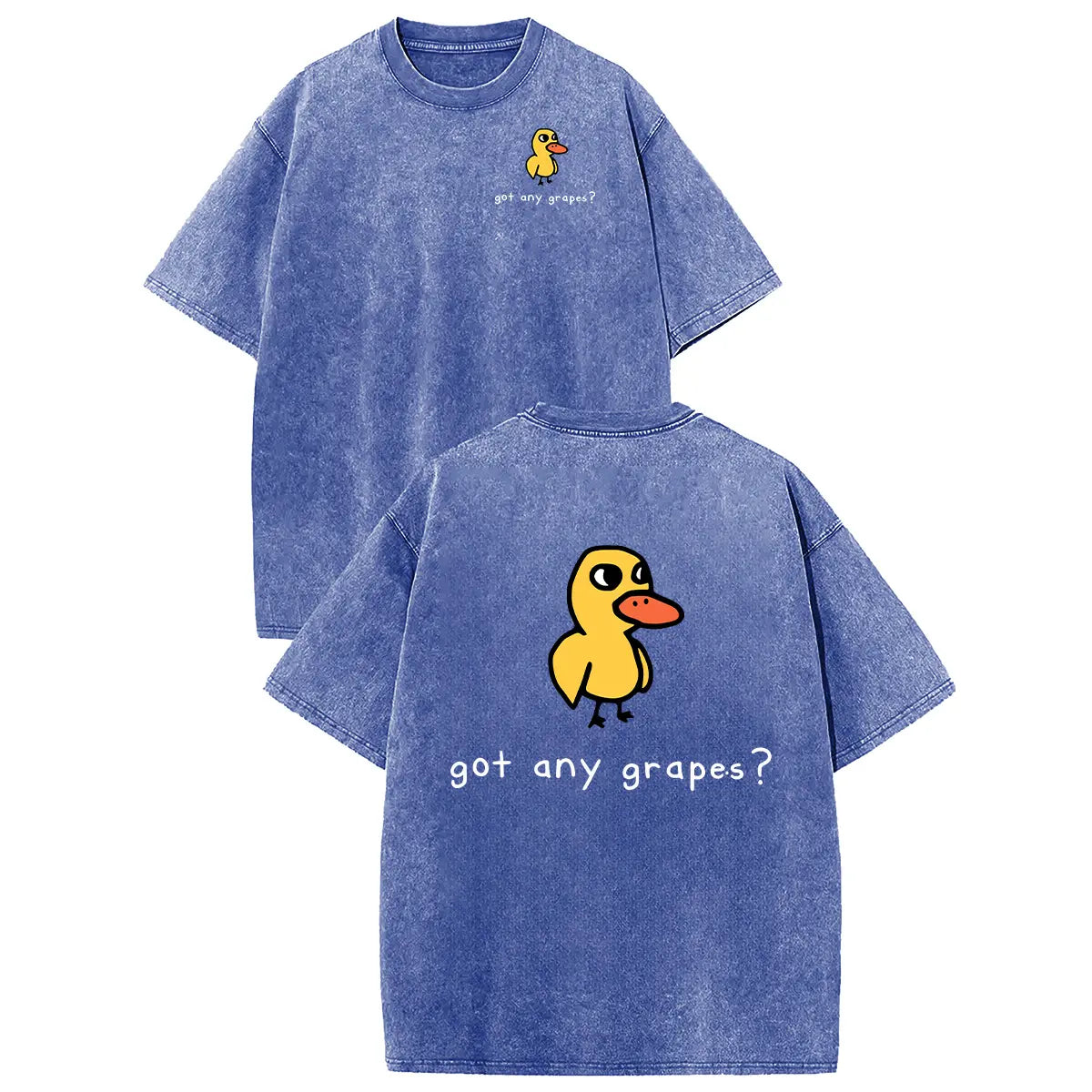 Holafish Women'S Retro Vintage Short-Sleeve Cotton T-Shirt - round Neck, Breathable Heavy Washed Eat Grapes Duck Graphic, Unisex Casual Loose-Fit Streetwear Top