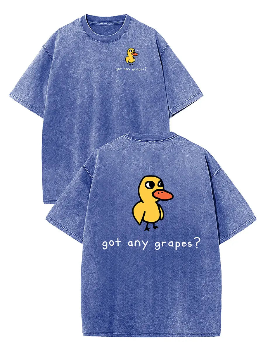 Holafish Women'S Retro Vintage Short-Sleeve Cotton T-Shirt - round Neck, Breathable Heavy Washed Eat Grapes Duck Graphic, Unisex Casual Loose-Fit Streetwear Top