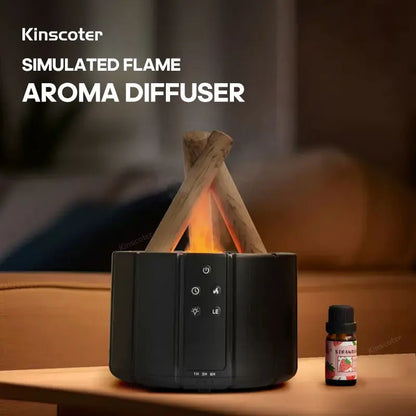 KINSCOTER Ultrasonic Aroma Diffuser with Simulated Flame and LED Lighting - Bonfire-Style Humidifier and Essential Oil Vaporizer