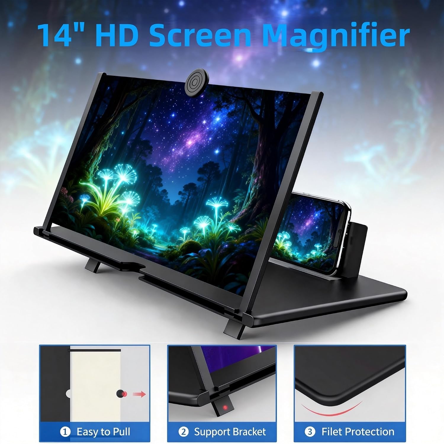 16-Inch Foldable Black Phone Screen Magnifier - Enhance Your Viewing Experience for Movies and Gaming
