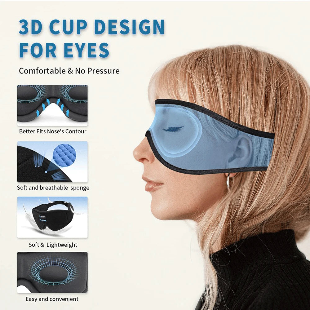 Bluetooth Sleep Mask with 3D Eye Design and Built-In HD Speakers for Music Playback