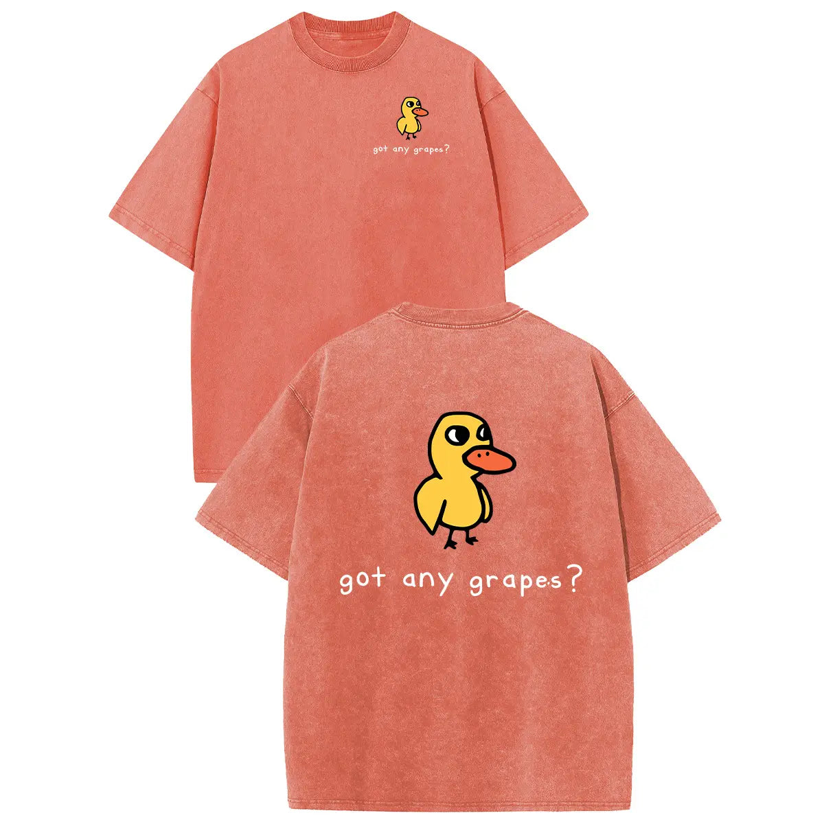 Holafish Women'S Retro Vintage Short-Sleeve Cotton T-Shirt - round Neck, Breathable Heavy Washed Eat Grapes Duck Graphic, Unisex Casual Loose-Fit Streetwear Top