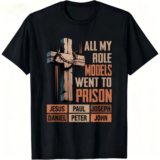 Bible Characters Cross Graphic T-Shirt for Men & Women - Vintage Christian Faith Tee, Soft Cotton Crew Neck, Short Sleeve, All-Season Casual Wear, Ideal for Daily Use & Faith-Based Gifts, Machine Washable