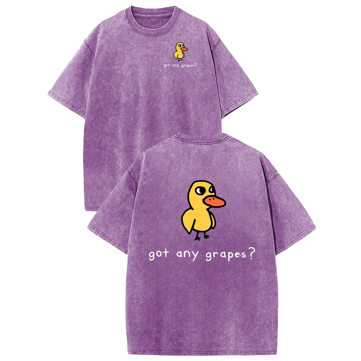 Holafish Women'S Retro Vintage Short-Sleeve Cotton T-Shirt - round Neck, Breathable Heavy Washed Eat Grapes Duck Graphic, Unisex Casual Loose-Fit Streetwear Top