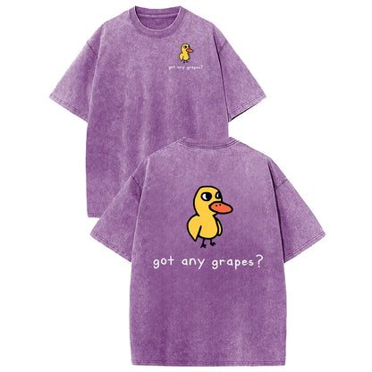 Holafish Women'S Retro Vintage Short-Sleeve Cotton T-Shirt - round Neck, Breathable Heavy Washed Eat Grapes Duck Graphic, Unisex Casual Loose-Fit Streetwear Top