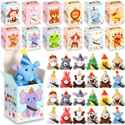 Mini Plush Animal Sets with Hats - Birthday and Back to School Party Favors, Cute Stuffed Goodie Bag Stuffers, Celebration Gifts for Students, Friends, and Teachers