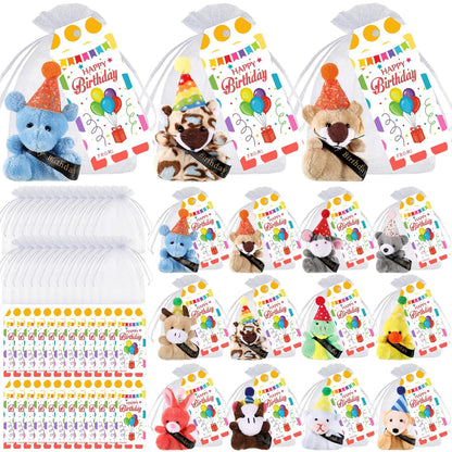 Mini Plush Animal Sets with Hats - Birthday and Back to School Party Favors, Cute Stuffed Goodie Bag Stuffers, Celebration Gifts for Students, Friends, and Teachers