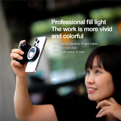 3-in-1 Magnetic LED Selfie Ring Light with Mirror, Phone Camera Grip Handle, and Tripod Stabilizer for MagSafe iPhone