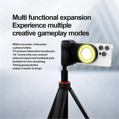 3-in-1 Magnetic LED Selfie Ring Light with Mirror, Phone Camera Grip Handle, and Tripod Stabilizer for MagSafe iPhone