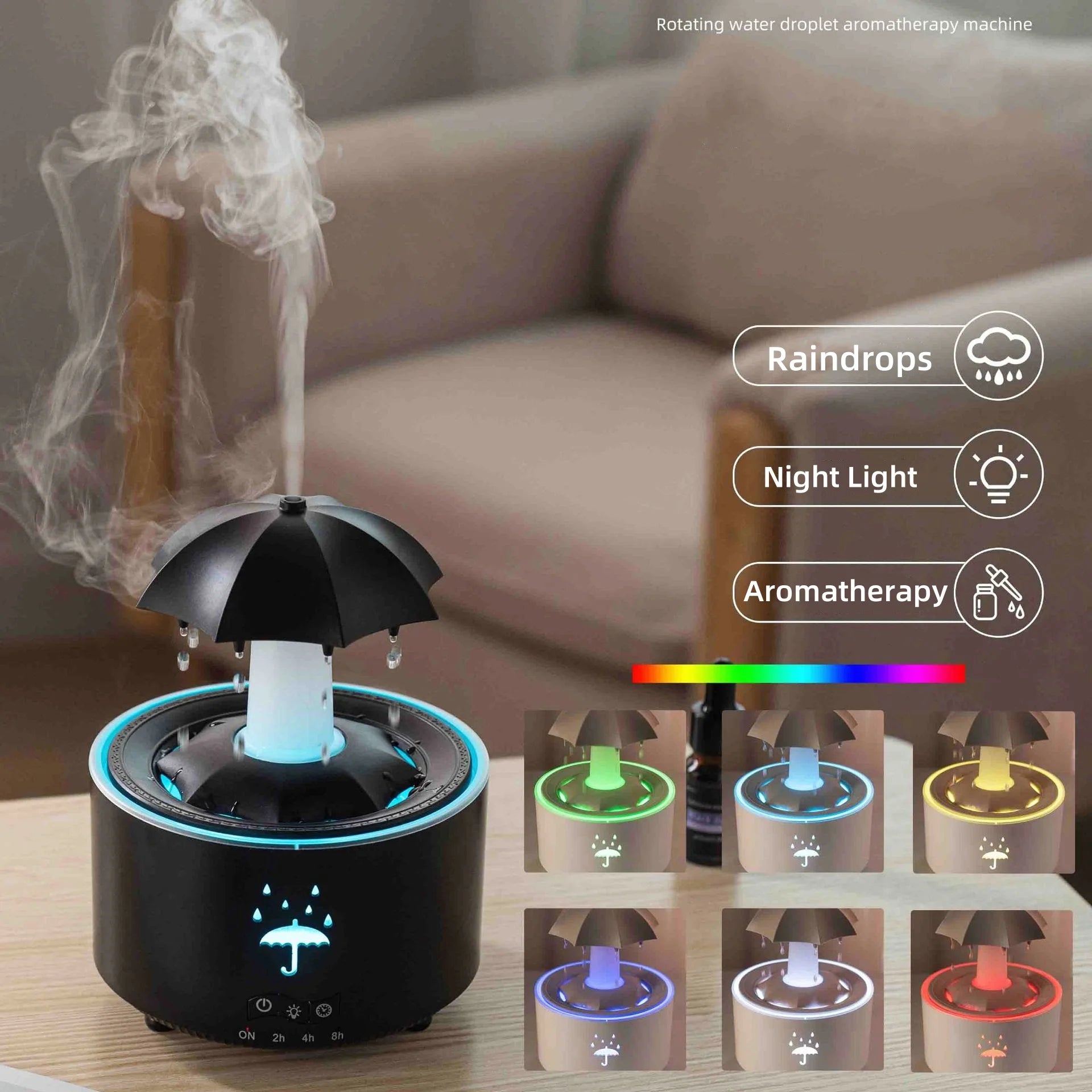 Transform Your Space with the Creative Raindrop Aroma Essential Oil Diffuser - Colorful Light and Soothing Mist for Home and Office
