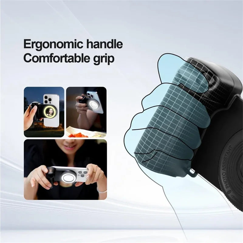3-in-1 Magnetic LED Selfie Ring Light with Mirror, Phone Camera Grip Handle, and Tripod Stabilizer for MagSafe iPhone