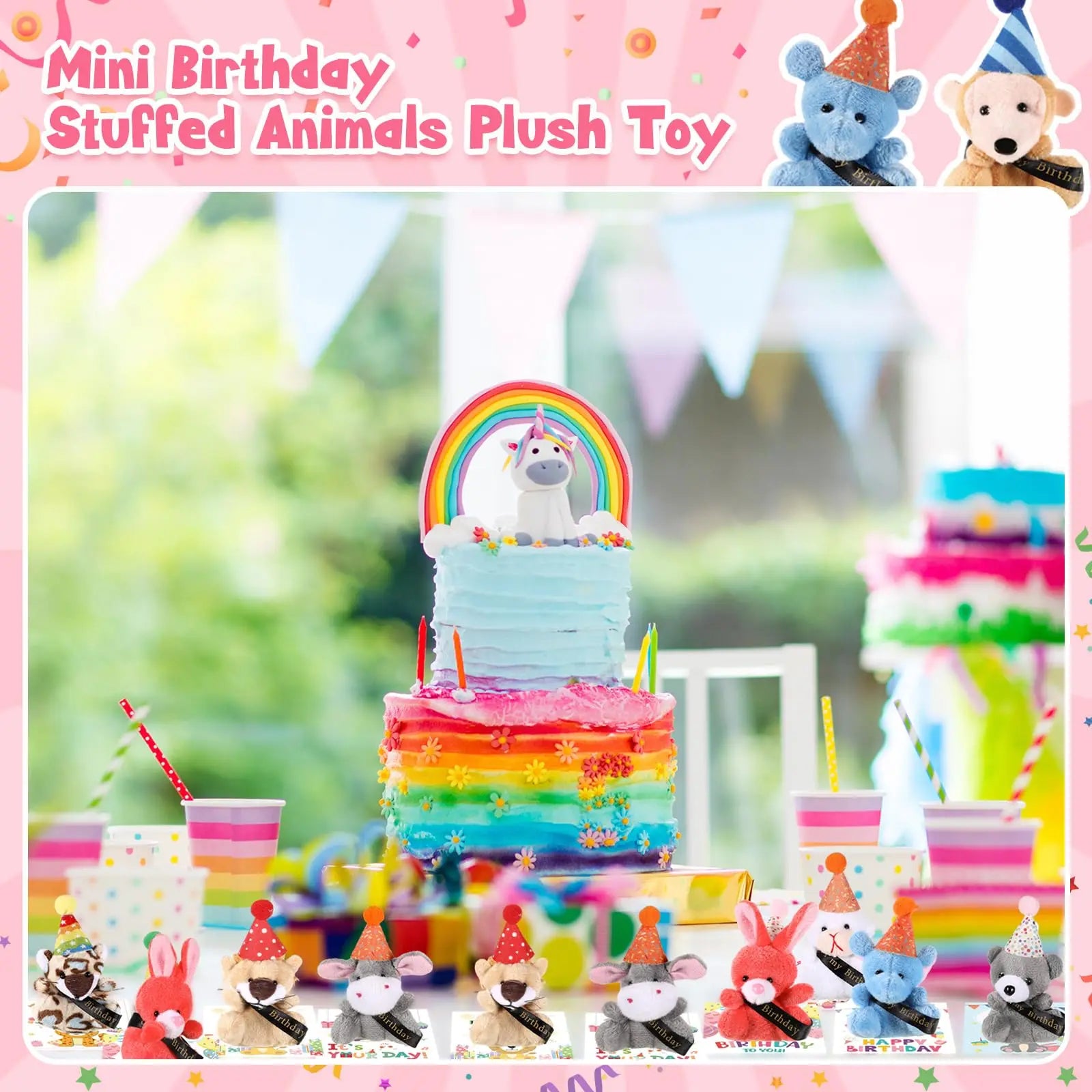 Mini Plush Animal Sets with Hats - Birthday and Back to School Party Favors, Cute Stuffed Goodie Bag Stuffers, Celebration Gifts for Students, Friends, and Teachers