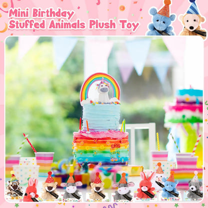 Mini Plush Animal Sets with Hats - Birthday and Back to School Party Favors, Cute Stuffed Goodie Bag Stuffers, Celebration Gifts for Students, Friends, and Teachers