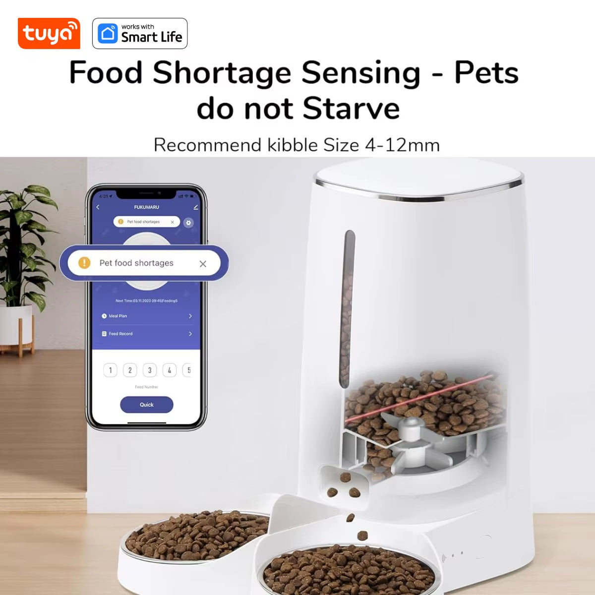 Automatic WiFi Cat Feeder for Two Cats, 4L Food Dispenser with App Control, Dual Stainless Steel Bowls, and Low Food Alerts