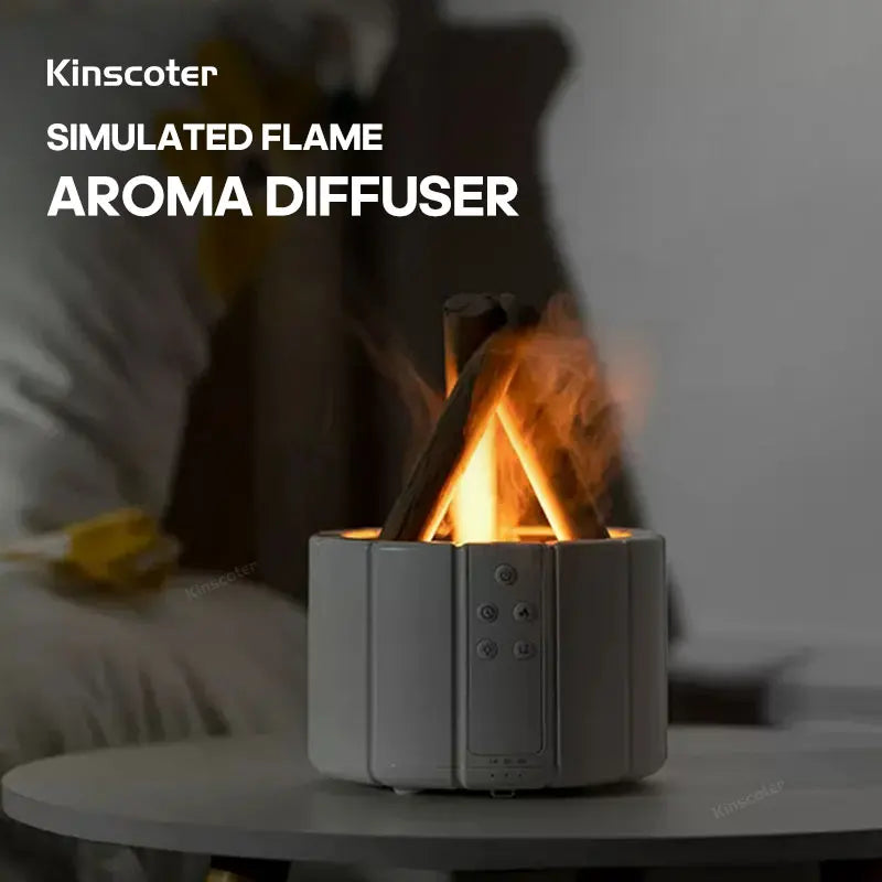 KINSCOTER Ultrasonic Aroma Diffuser with Simulated Flame and LED Lighting - Bonfire-Style Humidifier and Essential Oil Vaporizer