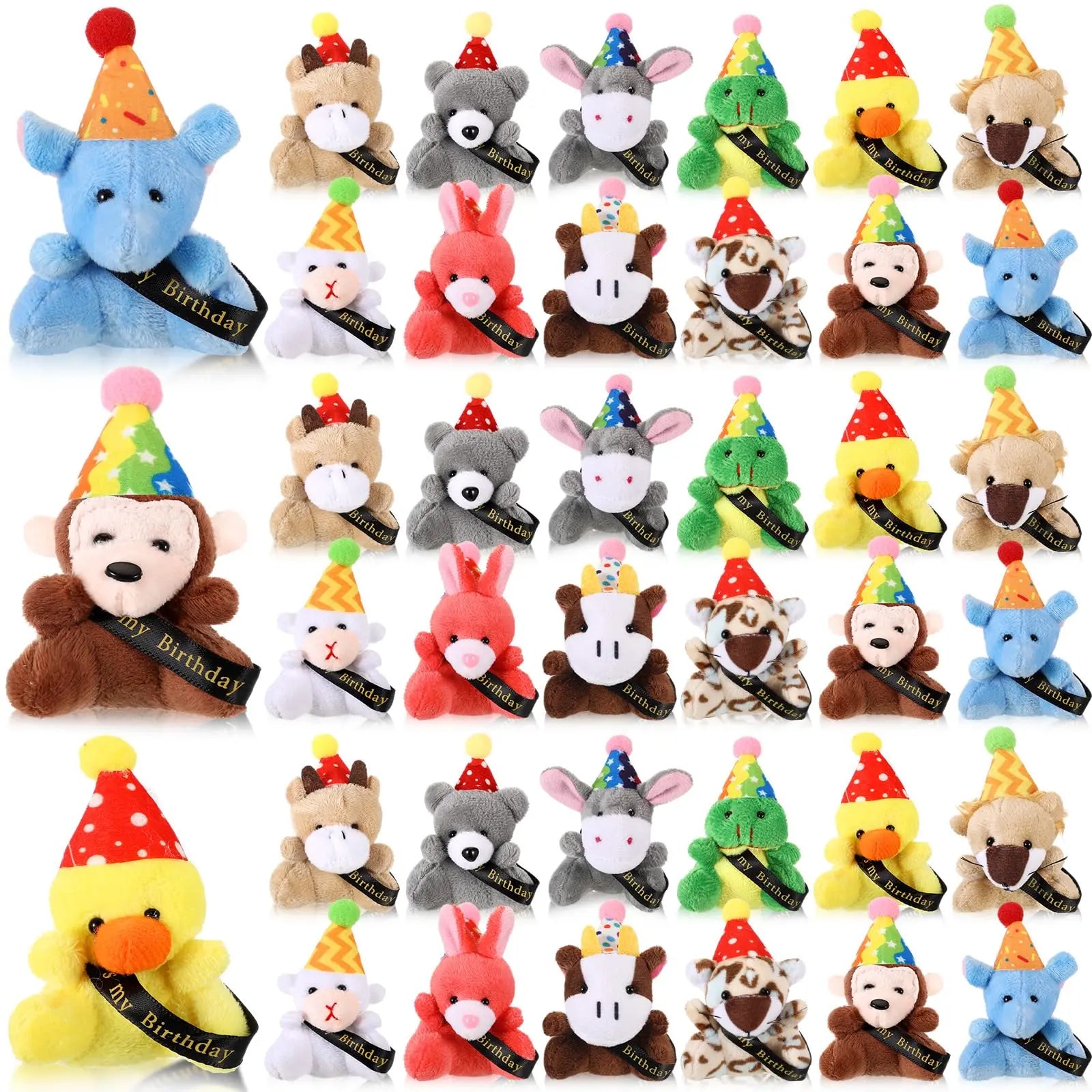 Mini Plush Animal Sets with Hats - Birthday and Back to School Party Favors, Cute Stuffed Goodie Bag Stuffers, Celebration Gifts for Students, Friends, and Teachers