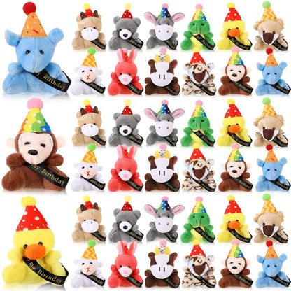 Mini Plush Animal Sets with Hats - Birthday and Back to School Party Favors, Cute Stuffed Goodie Bag Stuffers, Celebration Gifts for Students, Friends, and Teachers