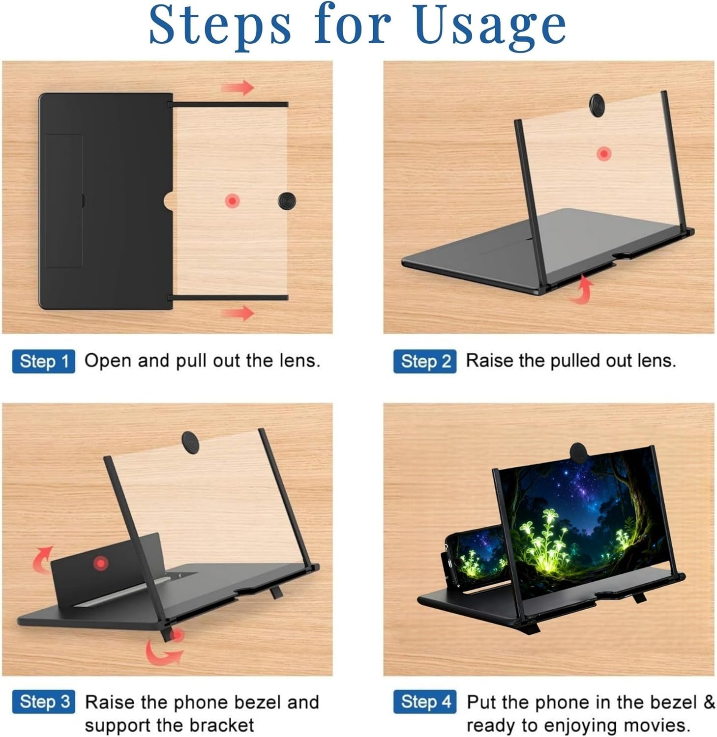 16-Inch Foldable Black Phone Screen Magnifier - Enhance Your Viewing Experience for Movies and Gaming