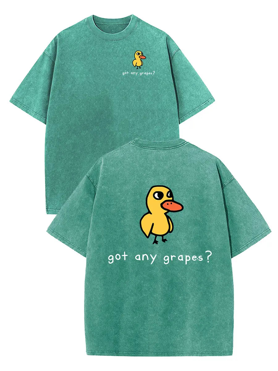 Holafish Women'S Retro Vintage Short-Sleeve Cotton T-Shirt - round Neck, Breathable Heavy Washed Eat Grapes Duck Graphic, Unisex Casual Loose-Fit Streetwear Top