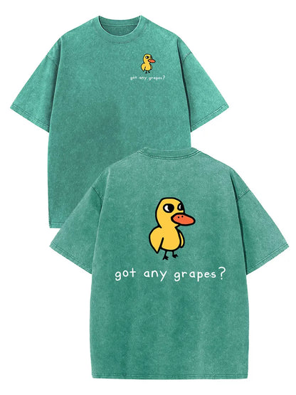 Holafish Women'S Retro Vintage Short-Sleeve Cotton T-Shirt - round Neck, Breathable Heavy Washed Eat Grapes Duck Graphic, Unisex Casual Loose-Fit Streetwear Top
