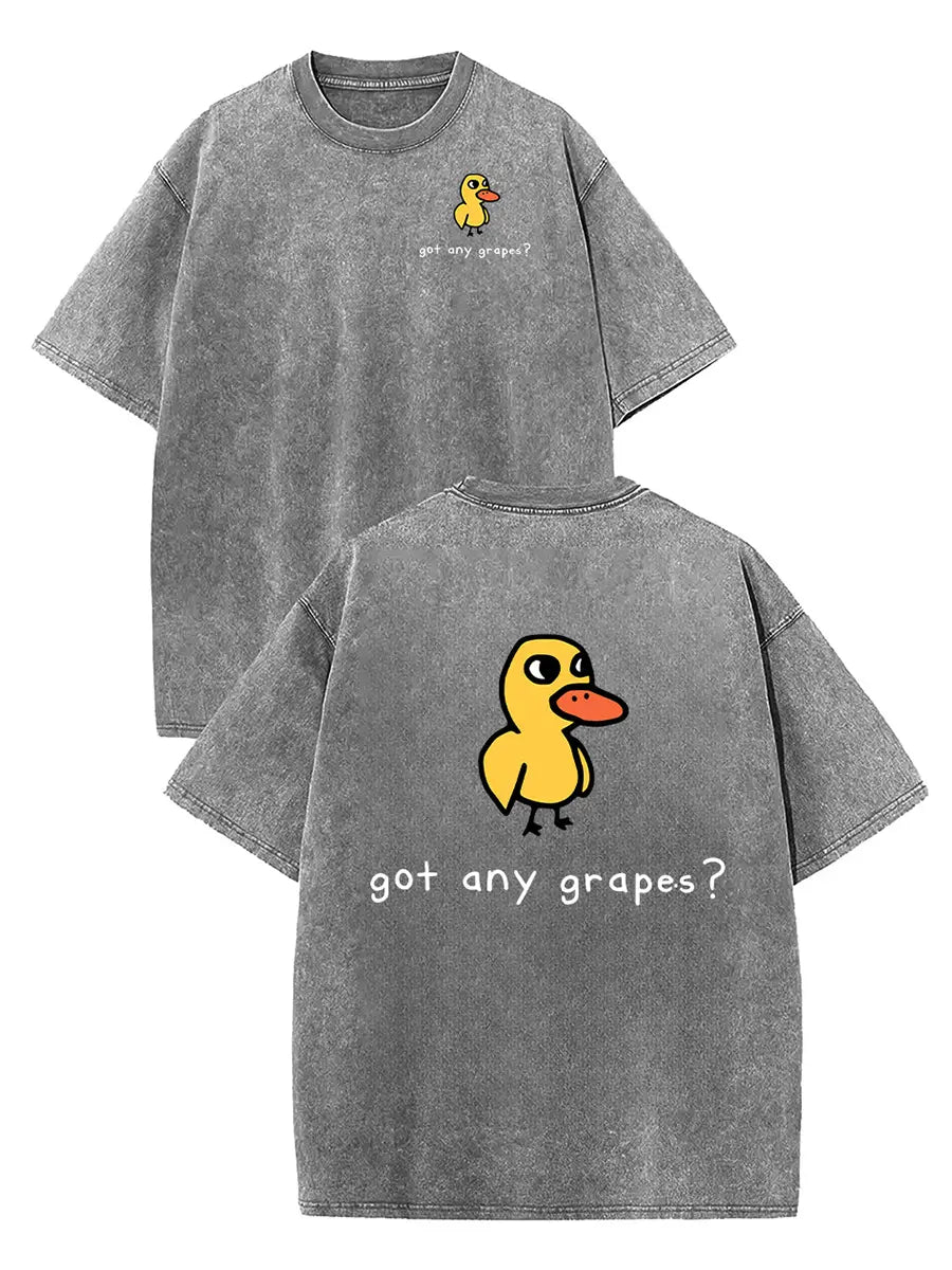 Holafish Women'S Retro Vintage Short-Sleeve Cotton T-Shirt - round Neck, Breathable Heavy Washed Eat Grapes Duck Graphic, Unisex Casual Loose-Fit Streetwear Top